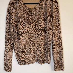 Time and Tru Leopard Print Button-Front Top - Tan and Black